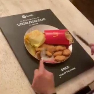 Joe Jonas marks 1 billion streams of Cake by the Ocean with McDonald's served on Spotify plaque